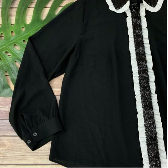 ELOQUII Studio Black and White Ruffle Sequin Tuxedo Button-Down TOP SZ. 16 - Picture 8 of 11
